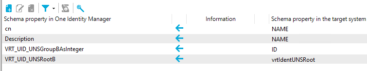 Schema property in One Identity Manager Description VRT LID UNSGroup8AsInteger VRT LID UNSRoot8 Information Schema propeO' in the target system NAME NAME vrtIdentUNSRoot 